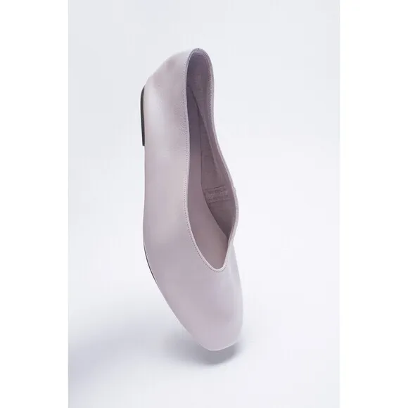 Lilac Purple Zara Leather Square Toe Ballet Flats (NWT)