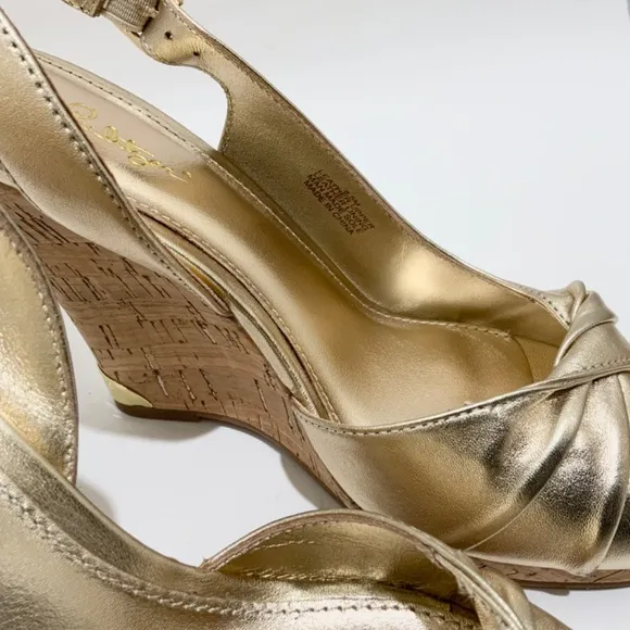 Lilly Pulitzer CHRISTINE WEDGE Slingback Gold Metallic Leather Sandals Pumps 8.5