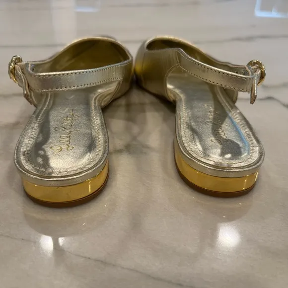 Lilly Pulitzer Ella Slingback Flats Size 8.5 Gold Metallic
