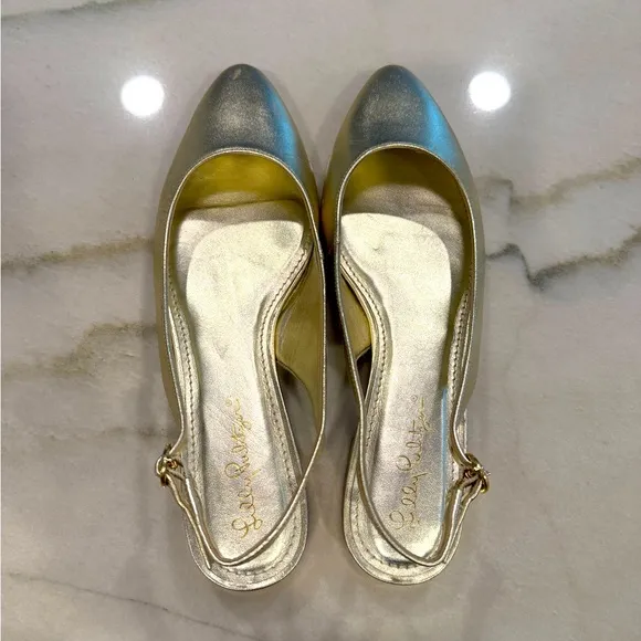 Lilly Pulitzer Ella Slingback Flats Size 8.5 Gold Metallic