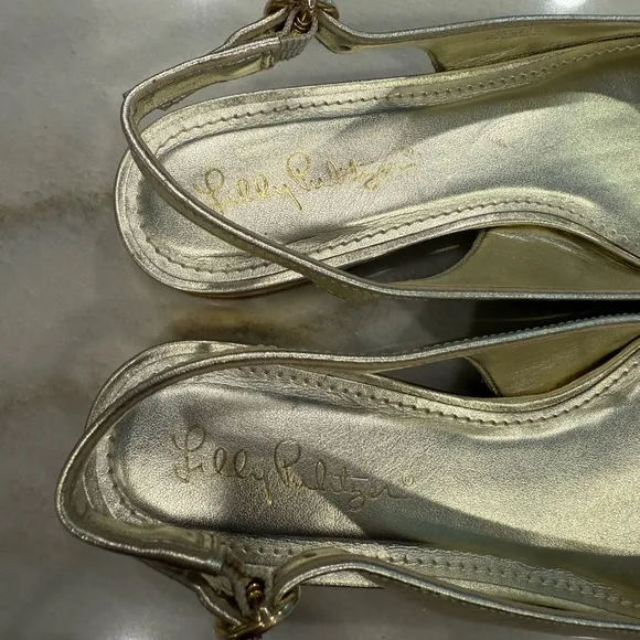 Lilly Pulitzer Ella Slingback Flats Size 8.5 Gold Metallic
