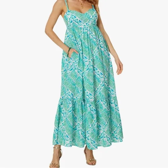 Lilly Pulitzer Hiedi Cotton Maxi Dress in Prism Blue Good Greef Engineer…
