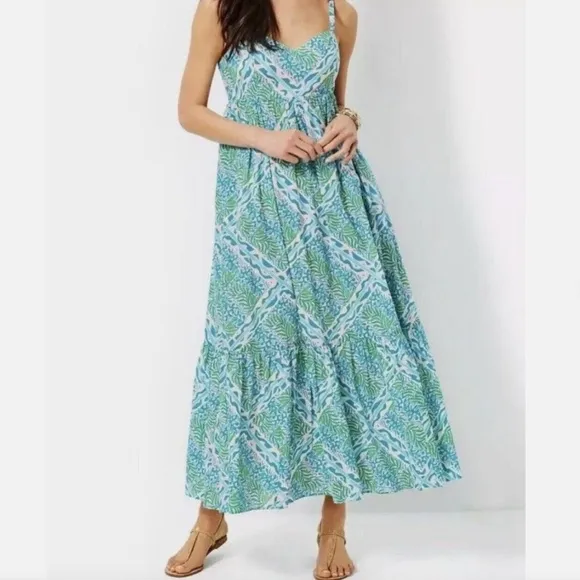 Lilly Pulitzer Hiedi Cotton Maxi Dress in Prism Blue Good Greef Engineer…