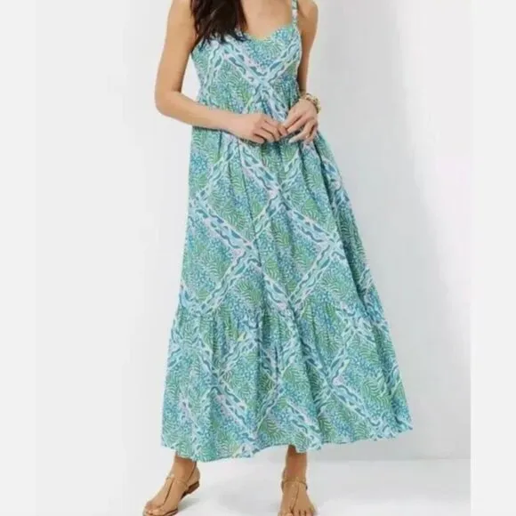 Lilly Pulitzer Hiedi Cotton Maxi Dress in Prism Blue Good Greef Engineered