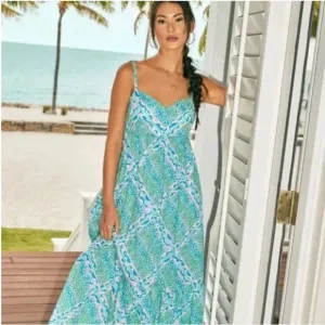 Lilly Pulitzer Hiedi Cotton Maxi Dress in Prism Blue Good Greef Engineered
