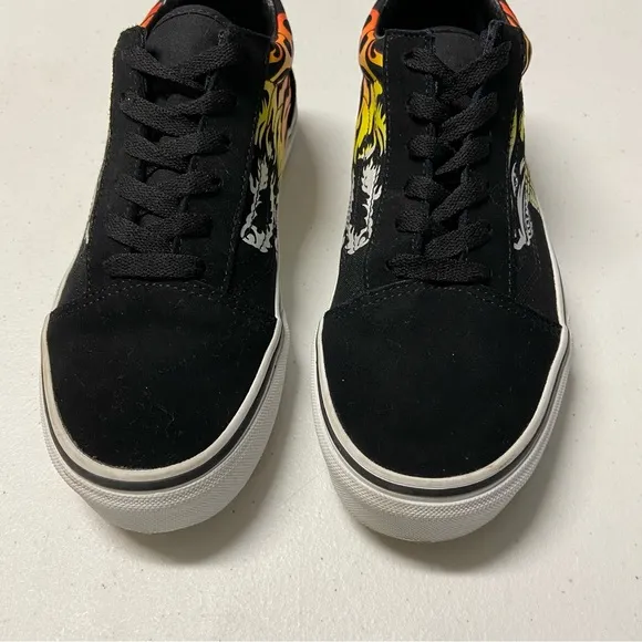 Lion Shark Juniors 7 Vans Old Skool Black Flame Racing Sneakers Shoes Retro