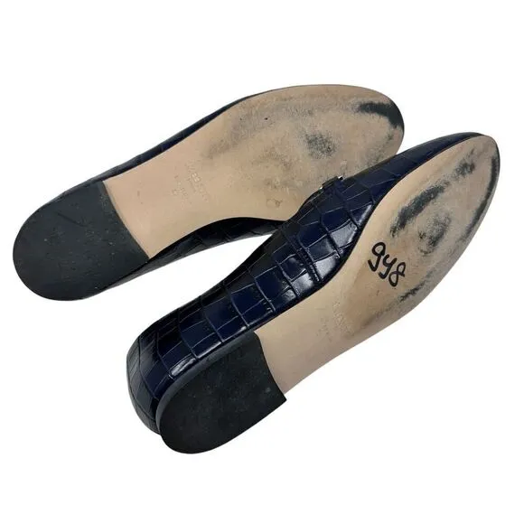 LK Bennett Primrose Navy Croc-Effect Blue Leather Slip-On Loafers Size 39