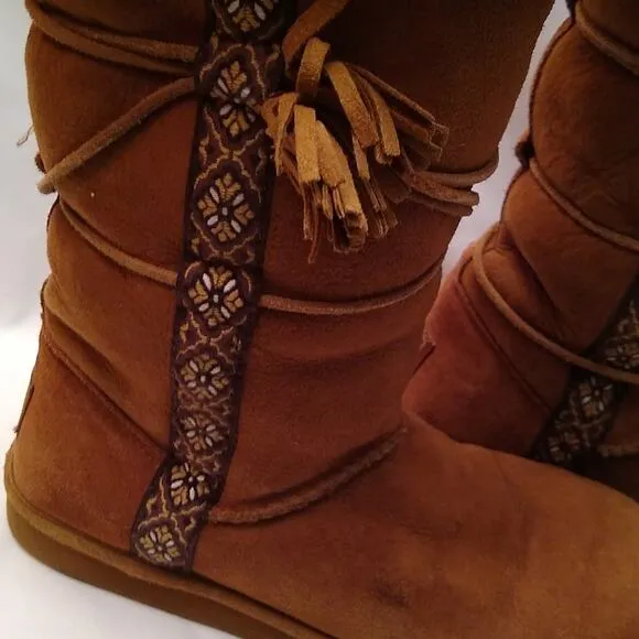 L.L. Bean Lt Brown Suede Boots Shearling Lined 8 M
