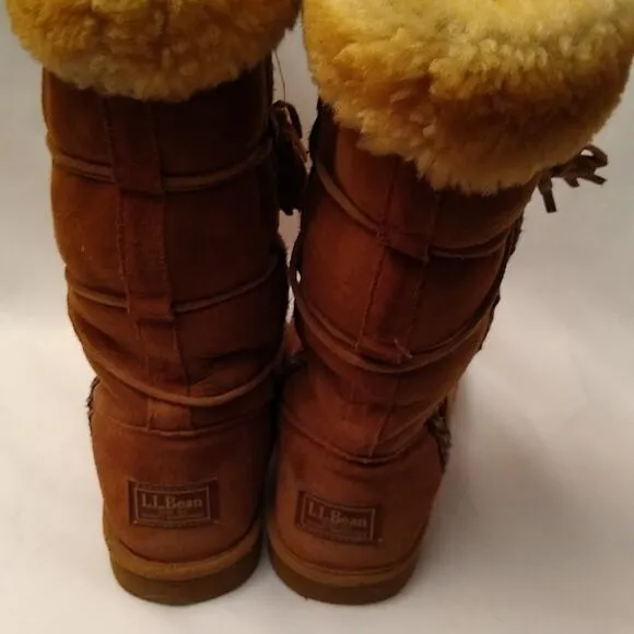 L.L. Bean Lt Brown Suede Boots Shearling Lined 8 M
