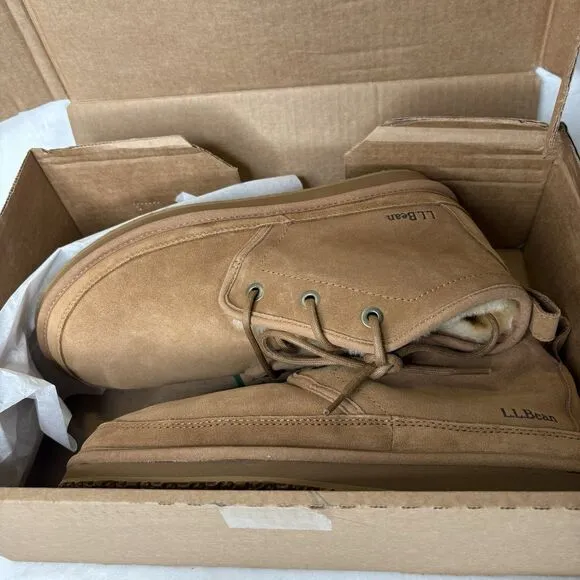 L.L. Bean Shearling Suede Boots Size 8 Mens Wicked Good Moc Chukka Brown NEW