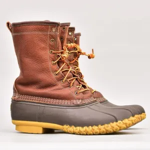 L.L.Bean Men's Brown Bean Duck Leather Lace Up SHEARLING Boots Size 9 M RAIN