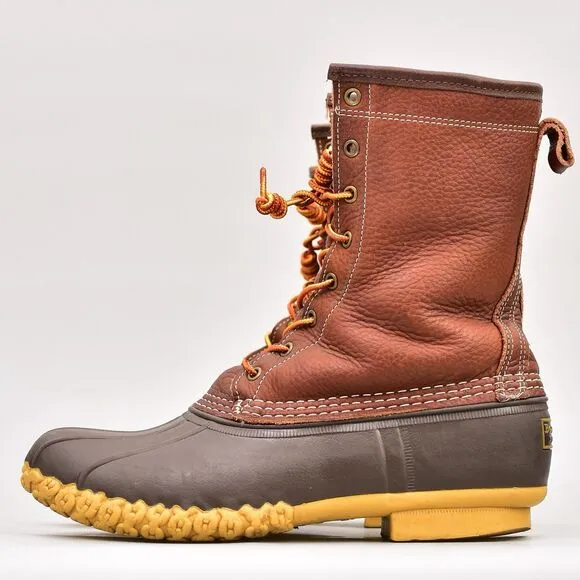 L.L.Bean Men's Brown Bean Duck Leather Lace Up SHEARLING Boots Size 9 M RAIN