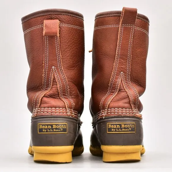 L.L.Bean Men's Brown Bean Duck Leather Lace Up SHEARLING Boots Size 9 M RAIN