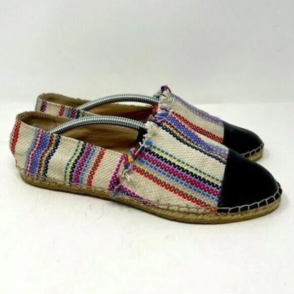 Loeffler Randall flat colorful espadrilles 7B BoxW striped canvas and leather
