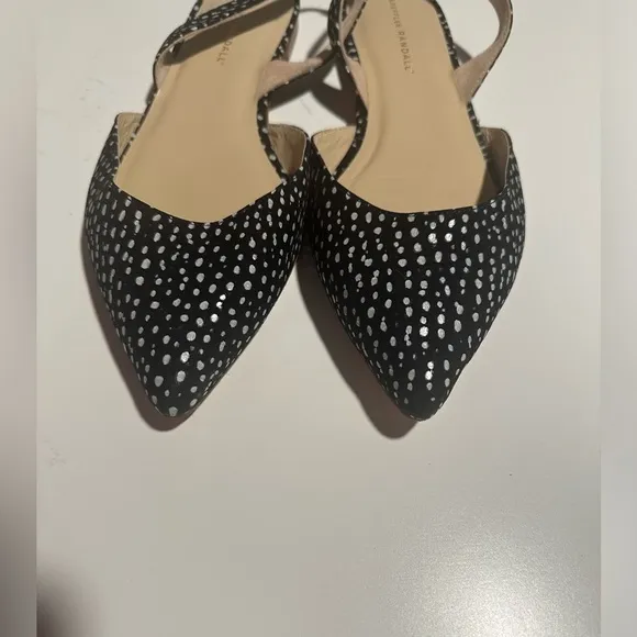 Loeffler Randall Flore Slingback flats Black White Speckled Leather Women's 10