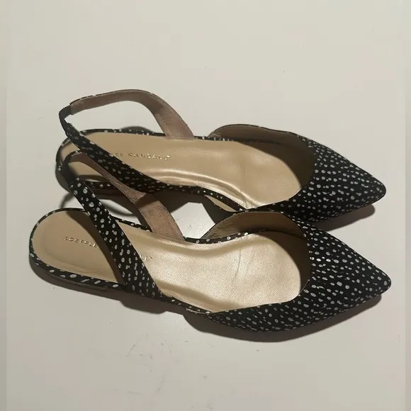Loeffler Randall Flore Slingback flats Black White Speckled Leather Women's 10