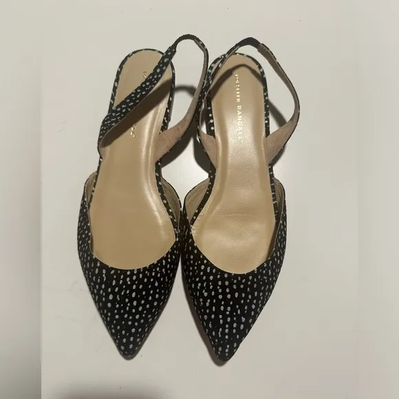 Loeffler Randall Flore Slingback flats Black White Speckled Leather Women's 10