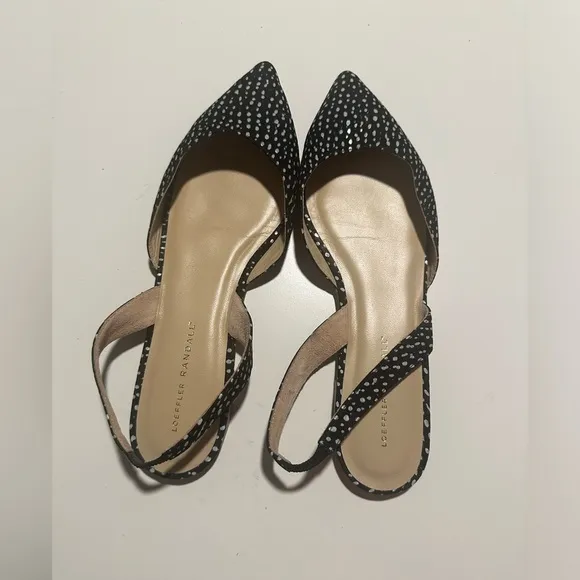Loeffler Randall Flore Slingback flats Black White Speckled Leather Women's 10