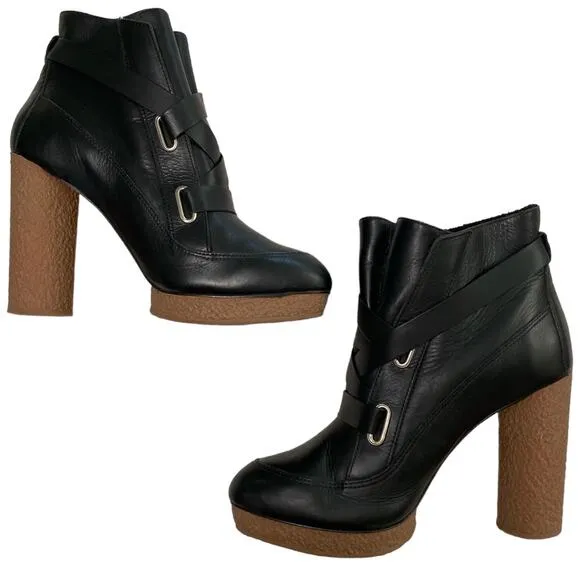 Loeffler Randall Leather Belted Ankle Boots Bootie Size 9 B Gothic Witchy Club