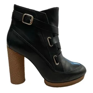 Loeffler Randall Leather Belted Ankle Boots Bootie Size 9 B Gothic Witchy Club