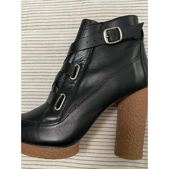 Loeffler Randall Leather Belted Ankle Boots Bootie Size 9 B Gothic Witchy Club