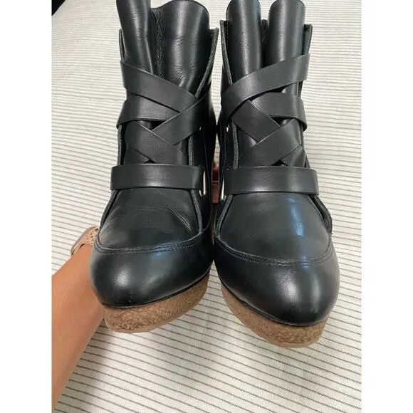 Loeffler Randall Leather Belted Ankle Boots Bootie Size 9 B Gothic Witchy Club