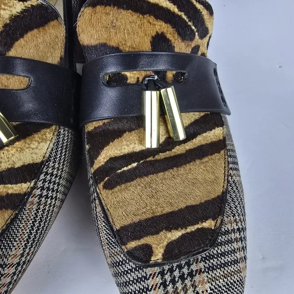 Louise et Cie Anumal Print And Plaid Block Heel Loafers With Tassles Size 8.5