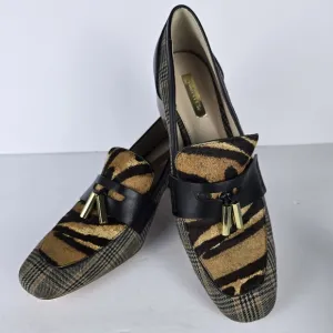 Louise et Cie Anumal Print And Plaid Block Heel Loafers With Tassles Size 8.5