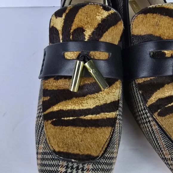 Louise et Cie Anumal Print And Plaid Block Heel Loafers With Tassles Size 8.5