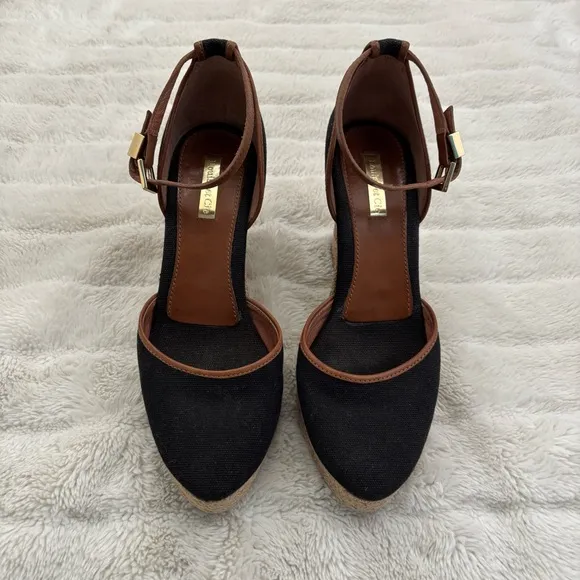 Louise et Cie Black and Brown Wedge Espadrilles Size 7
