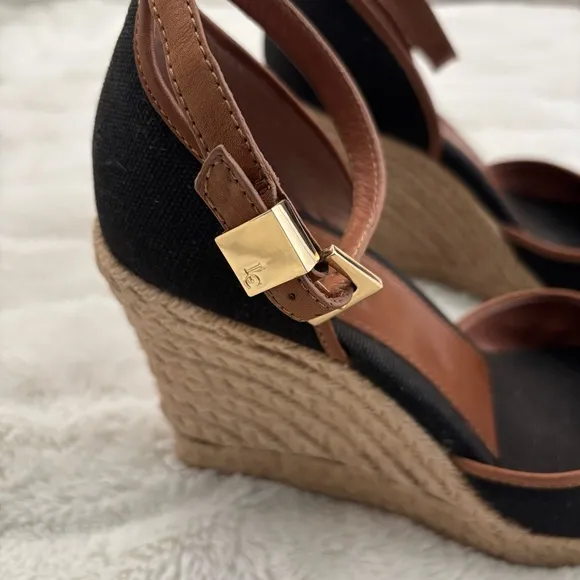Louise et Cie Black and Brown Wedge Espadrilles Size 7