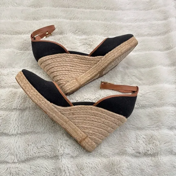 Louise et Cie Black and Brown Wedge Espadrilles Size 7