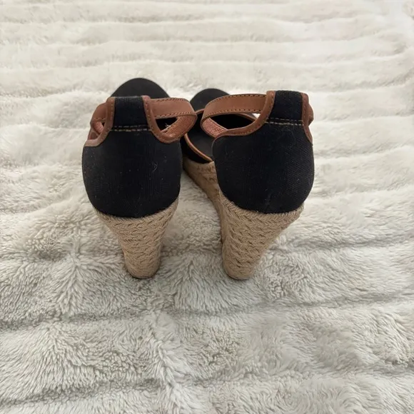Louise et Cie Black and Brown Wedge Espadrilles Size 7