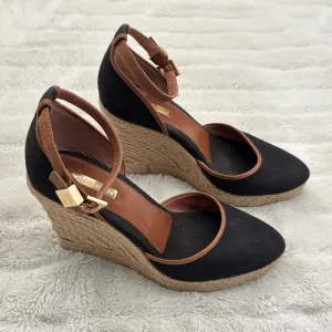 Louise et Cie Black and Brown Wedge Espadrilles Size 7