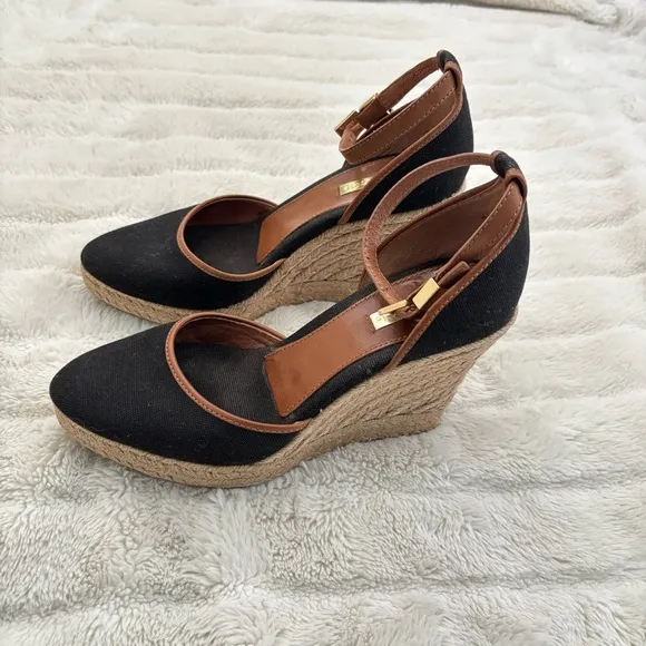 Louise et Cie Black and Brown Wedge Espadrilles Size 7