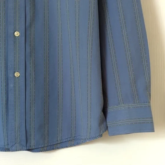 Lucky Brand Retro Woven Striped Point Collar Long Sleeve Button Down Shirt Blue