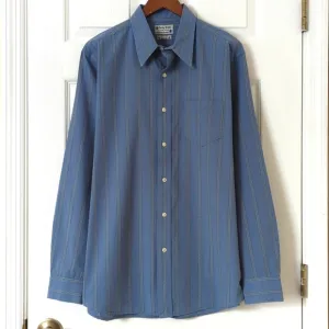 Lucky Brand Retro Woven Striped Point Collar Long Sleeve Button Down Shirt Blue