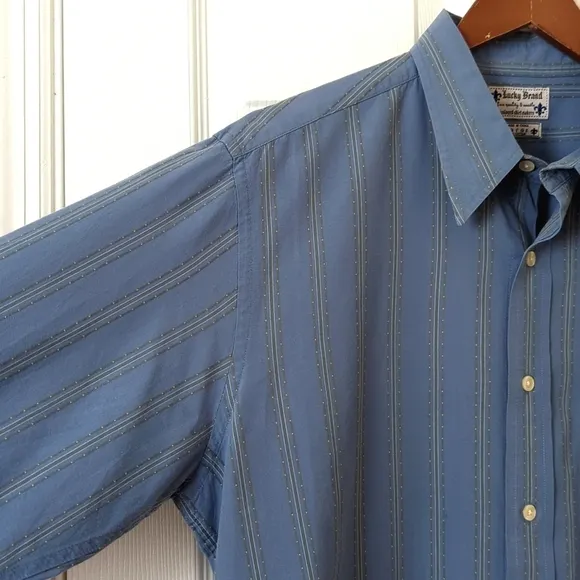 Lucky Brand Retro Woven Striped Point Collar Long Sleeve Button Down Shirt Blue