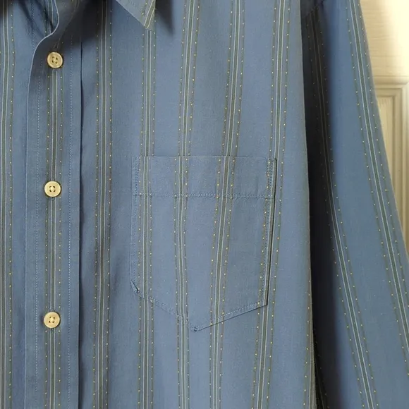 Lucky Brand Retro Woven Striped Point Collar Long Sleeve Button Down Shirt Blue