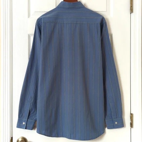 Lucky Brand Retro Woven Striped Point Collar Long Sleeve Button Down Shirt Blue