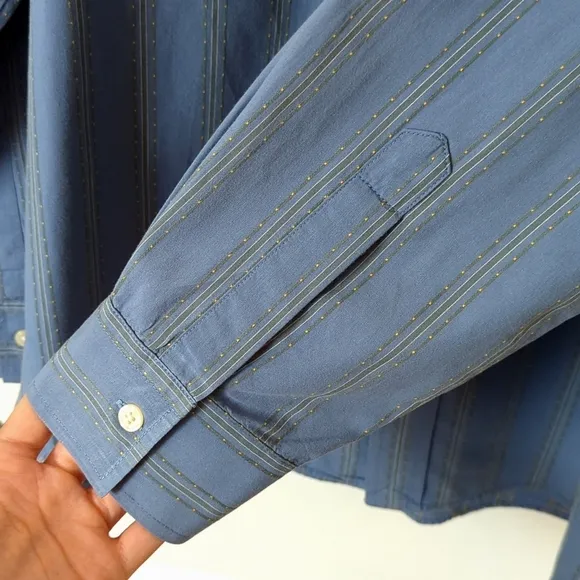 Lucky Brand Retro Woven Striped Point Collar Long Sleeve Button Down Shirt Blue
