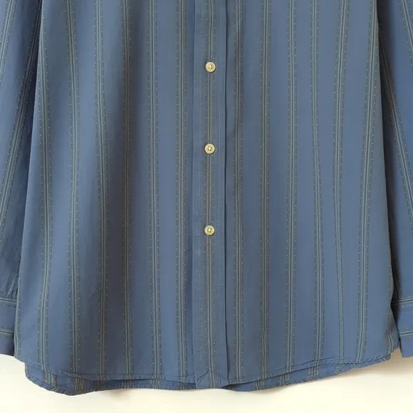 Lucky Brand Retro Woven Striped Point Collar Long Sleeve Button Down Shirt Blue