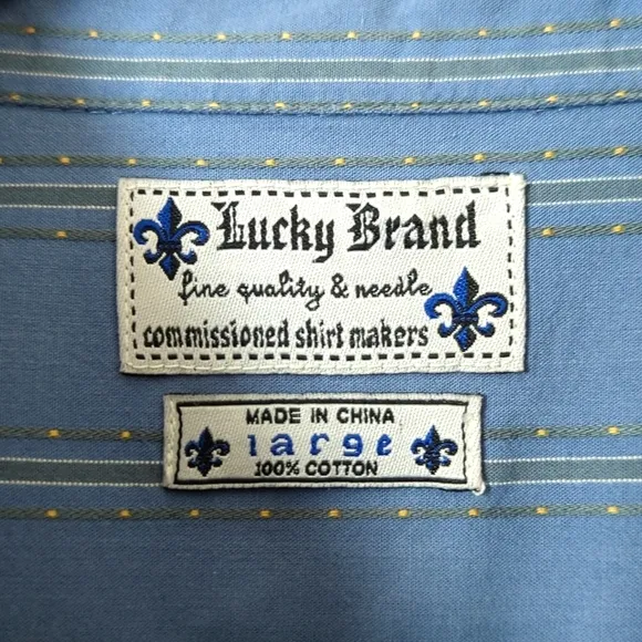 Lucky Brand Retro Woven Striped Point Collar Long Sleeve Button Down Shirt Blue
