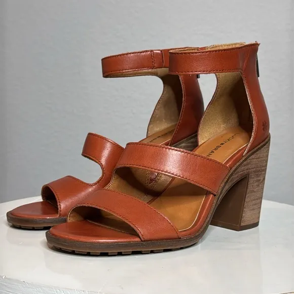 LUCKY BRAND VALKA RANCHO BROWN ANKLE STRAP HEELED SANDALS