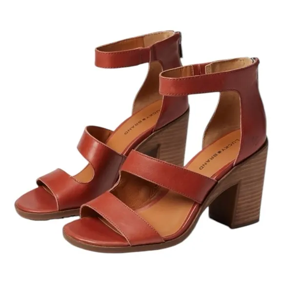 LUCKY BRAND VALKA RANCHO BROWN ANKLE STRAP HEELED SANDALS