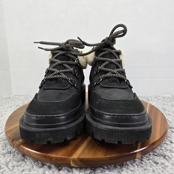 M. Gemi Alpi Due Black Nubuck Chunky Platform Shearling Ankle Boots Womens 40.5