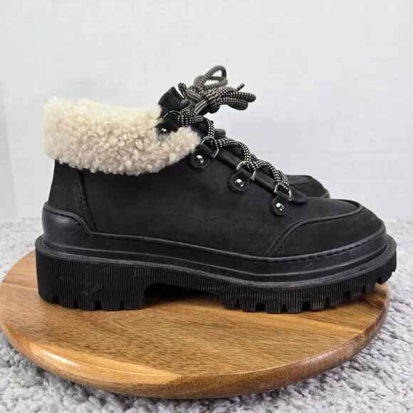 M. Gemi Alpi Due Black Nubuck Chunky Platform Shearling Ankle Boots Womens 40.5