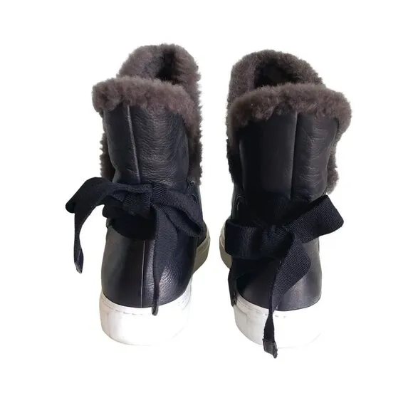 M. GEMI Shoes Black  6.5 US 37 EU Gia Shearling Bootie Leather Sneaker Boots