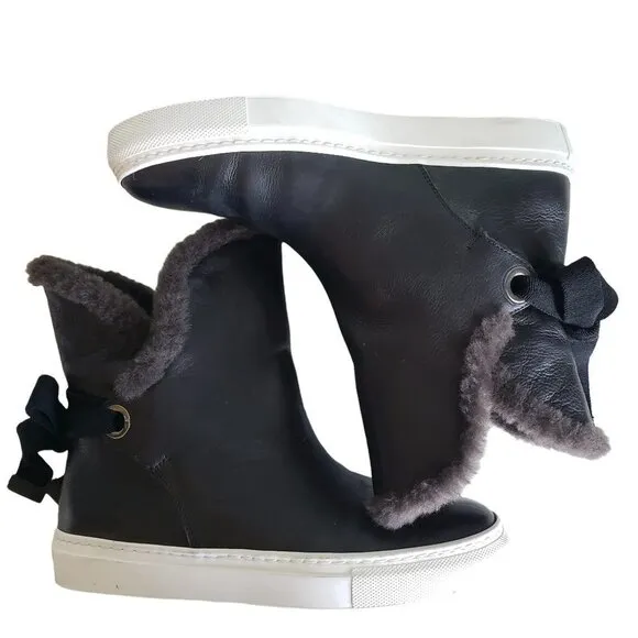 M. GEMI Shoes Black  6.5 US 37 EU Gia Shearling Bootie Leather Sneaker Boots