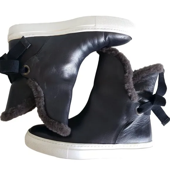 M. GEMI Shoes Black  6.5 US 37 EU Gia Shearling Bootie Leather Sneaker Boots